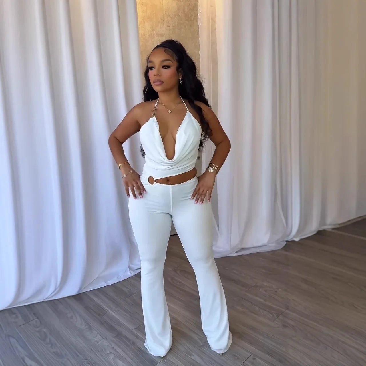 Elegant Slim-Fit Elastic Neck Strap Jumpsuit for Women