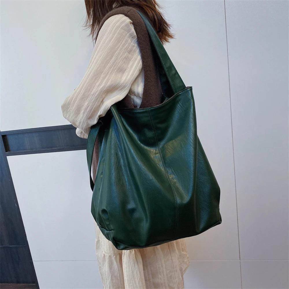 Oversized Leather Tote Bag With Dual Straps for Women