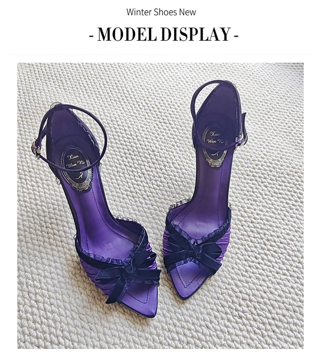 Pointed Open Toe Bow Detail High Heel Sandals for Women