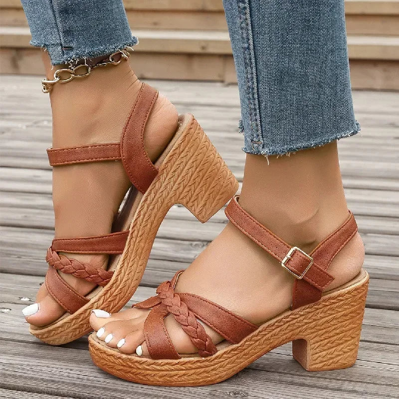 Elegant Back Strap Block Heels