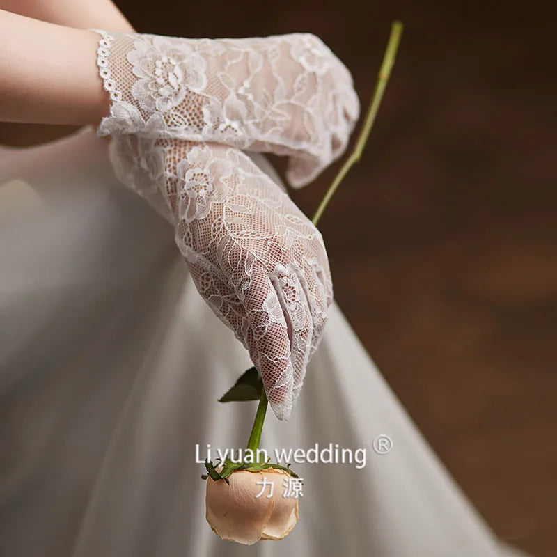 Floral Embroidered Bridal Tulle Gloves
