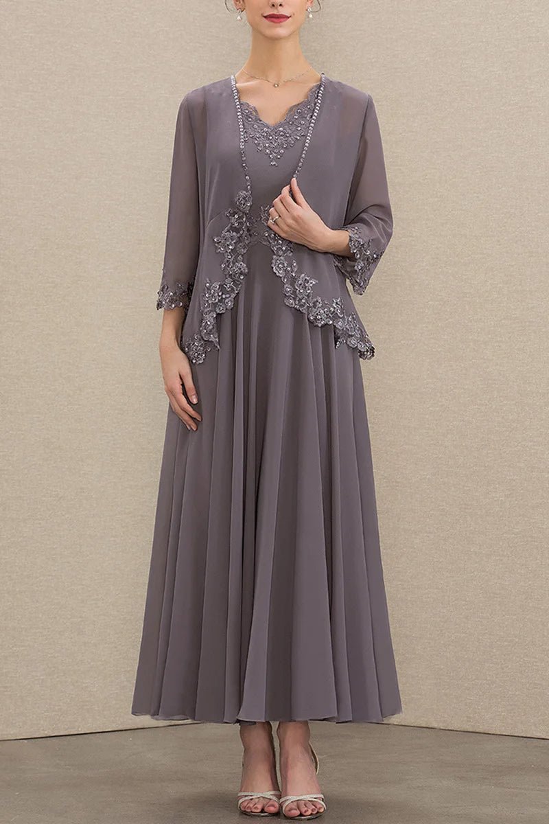 Plus Size Beading Appliques Lace Sequins Two Pieces Maxi Dresses