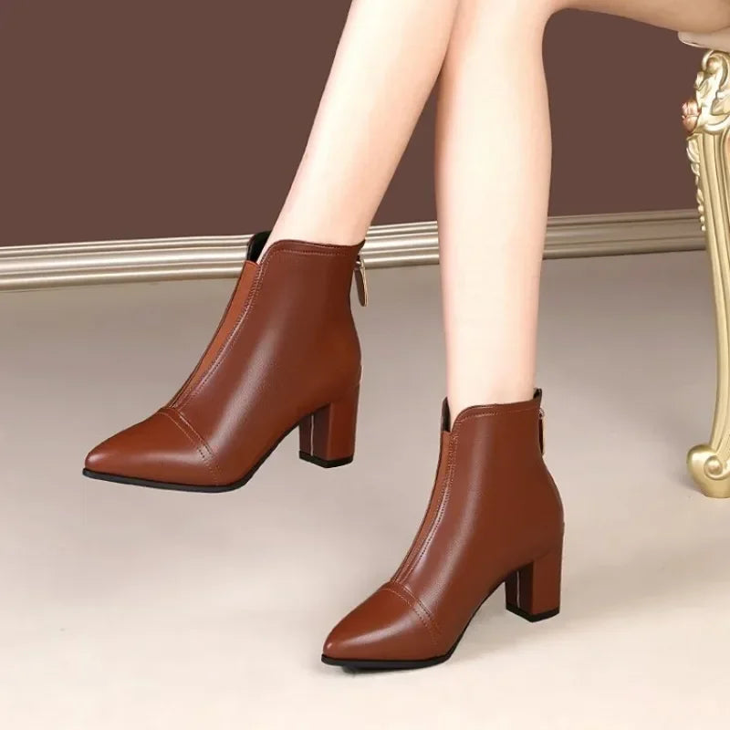 Stylish Faux Fur Trim Platform Low Heel Boots For Women