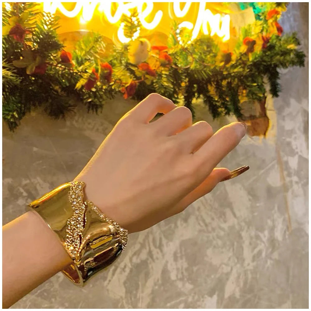Minimalist Irregular Rhinestone Cuff Bracelet for Women