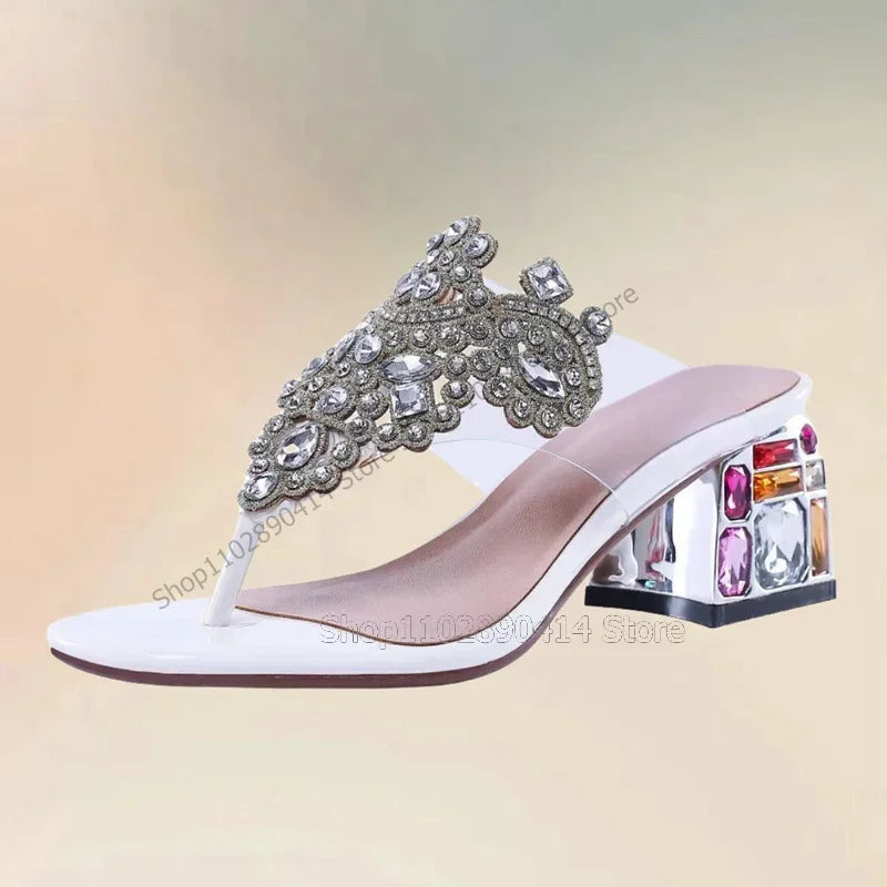 Colorful Crystal Decor Flip Flop Slippers for Women