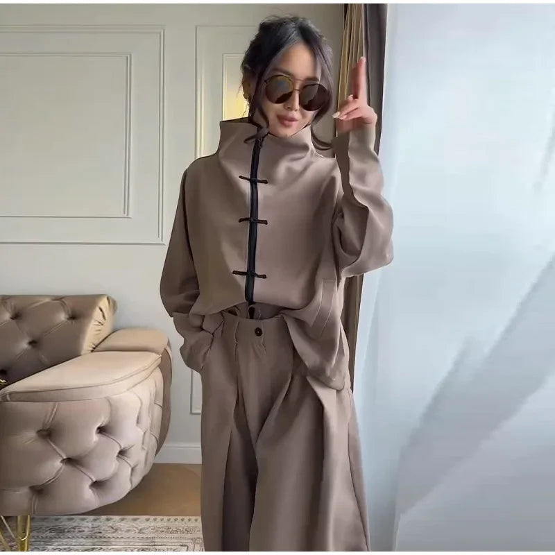 Loose Fit Casual Coat And Pant Set