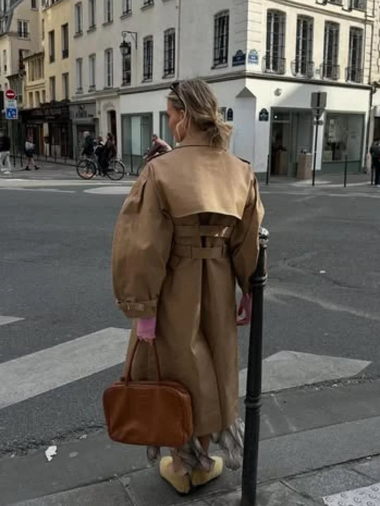Chic Punk Trench Coat For Women Full Sleeve Loose Hooded Crop Jacket Lapel Bat Sleeve Long Coats 2025 New Lady Y2k Fall Outwears