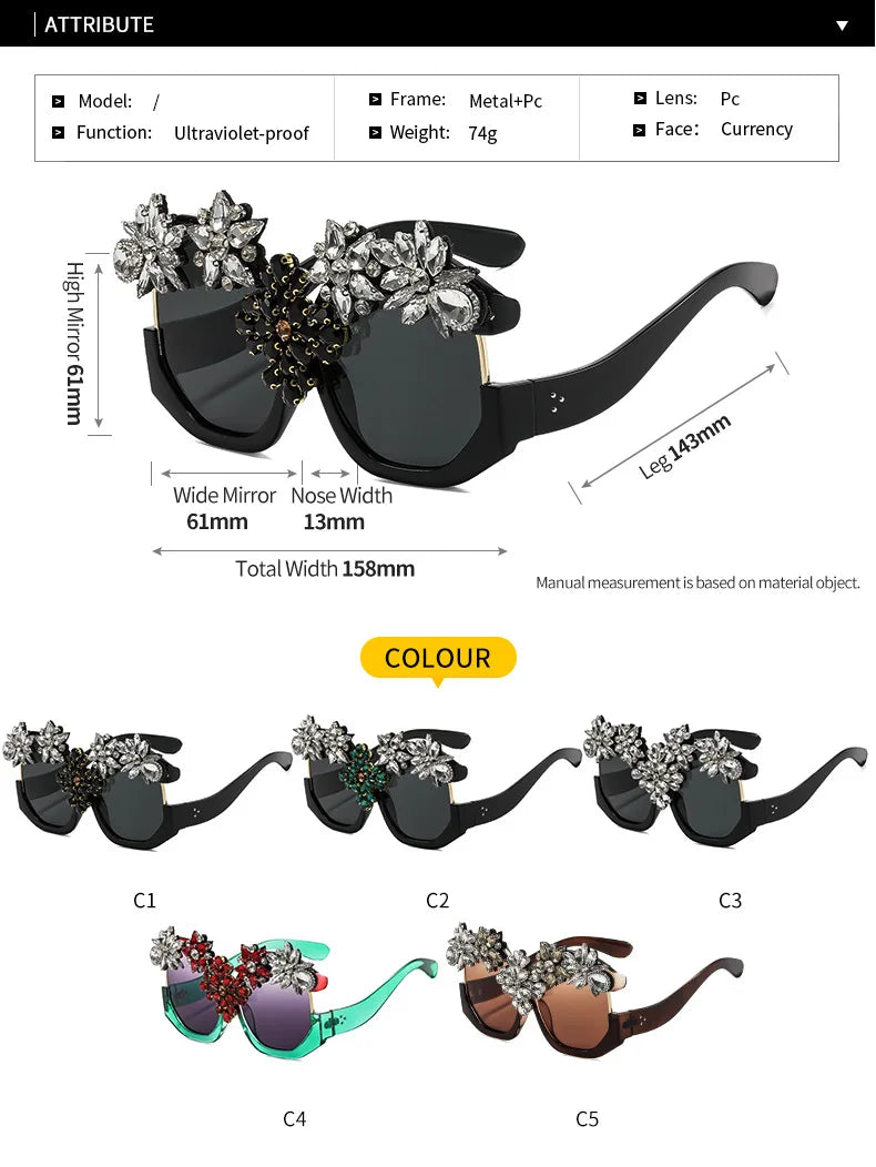 Oversized Floral Rhinestone Sunglasses