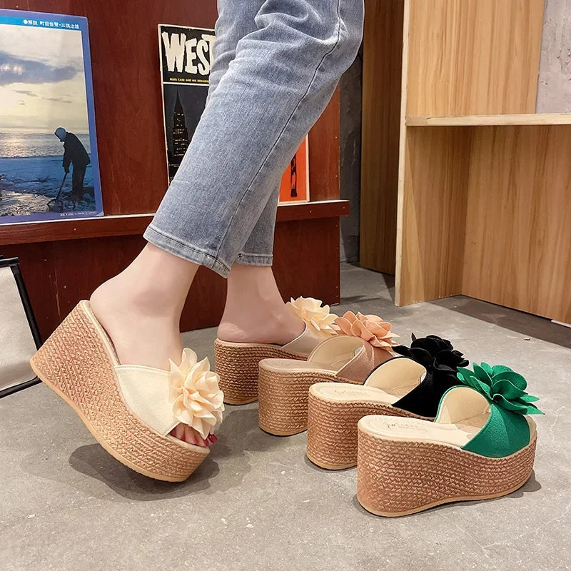Floral Print Platform Wedge Sandals