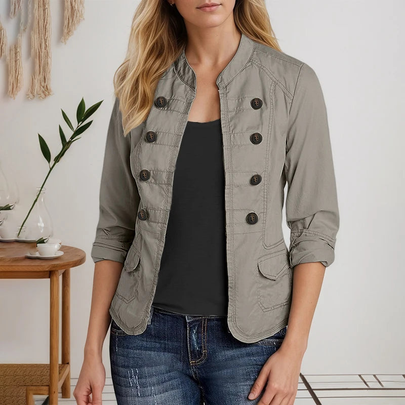 Lightweight Mandarin Collar Open Front Jacket for Women