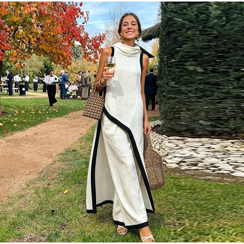 Casual Solid Blouse and Wide Leg Trousers for Women