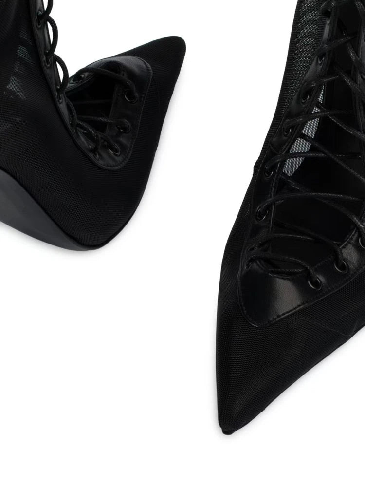 Lace Up Knee High Heeled Boots With Side Zipper for Women