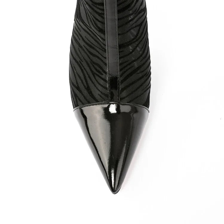 Elegant Black Mesh Stiletto Ankle Boots With Pointy Toe Rear Zipper For Women