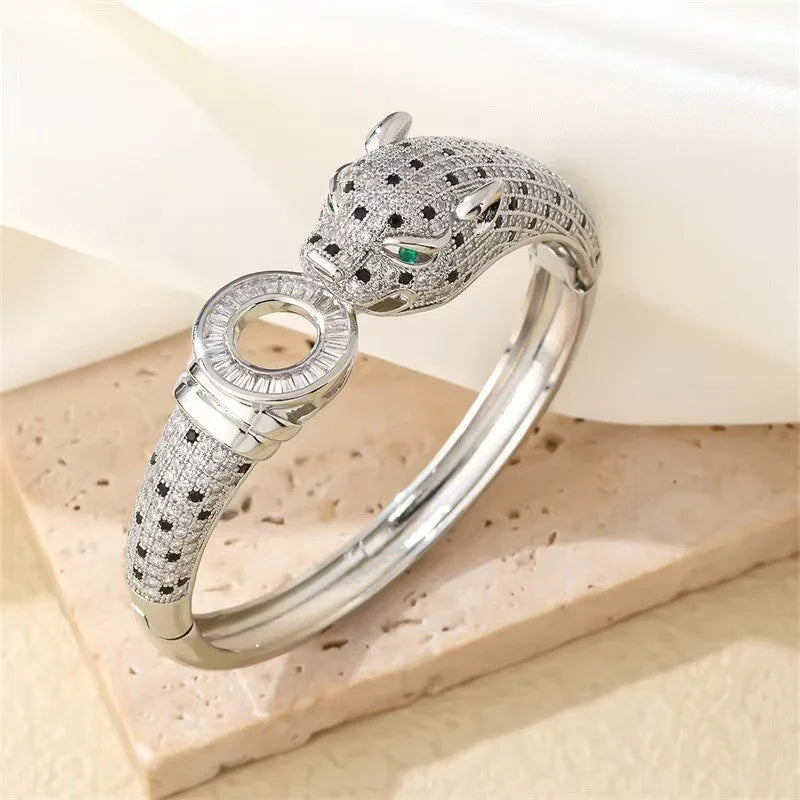 Leopard Pave Bracelet and Ring Jewelry Set for Women
