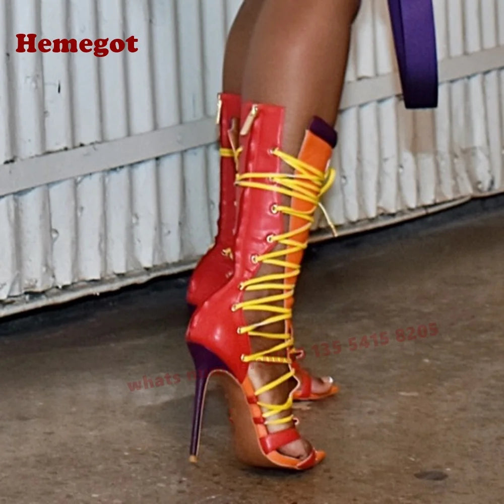 Multi Color Open Toe Lace Up Gladiator Sandals for Women