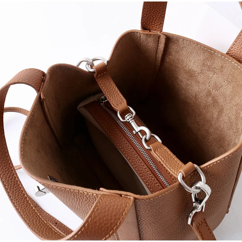 Brand Genuine Leather Basket Bag Women Luxury Fashion Simple Texture Tote Bag New Versatile High-end Shoulder Bag Messenger Bag