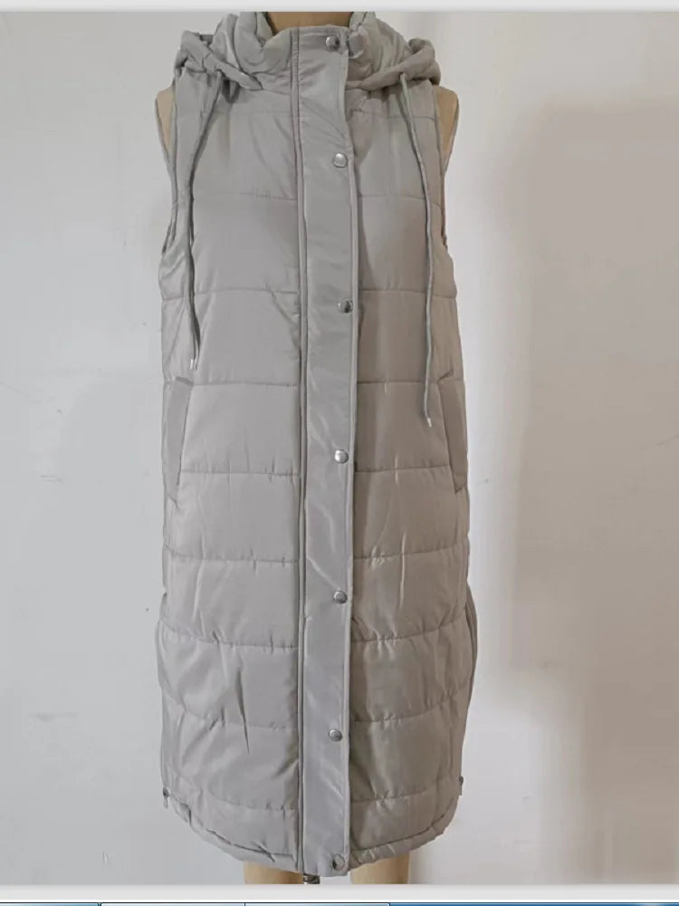 Warm Hooded Longline Sleeveless Vest Coat for Women