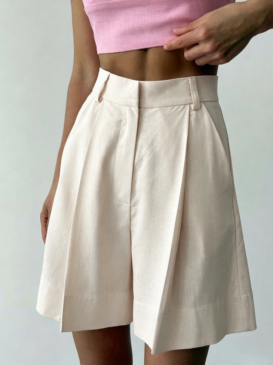 High Waisted Casual Summer Linen Blend Shorts For Women