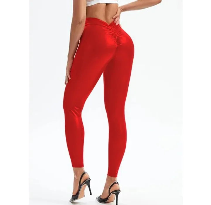 Sexy Pants for Women Fashionable and Versatile Pencil PU Leather Elastic Tight V-waist Trousers Female Summer and Fall 2025 New