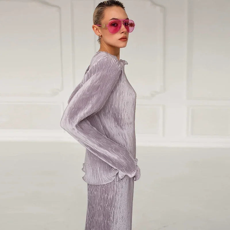 Elegant Velvet Top and Pleated Pants Set for Women