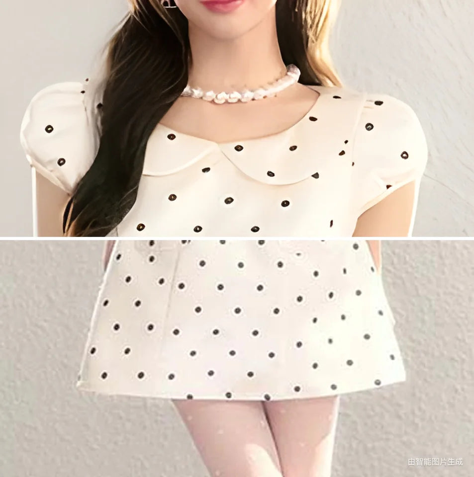 French Polka Dot Doll Collar A Line Bow Dress For Women
