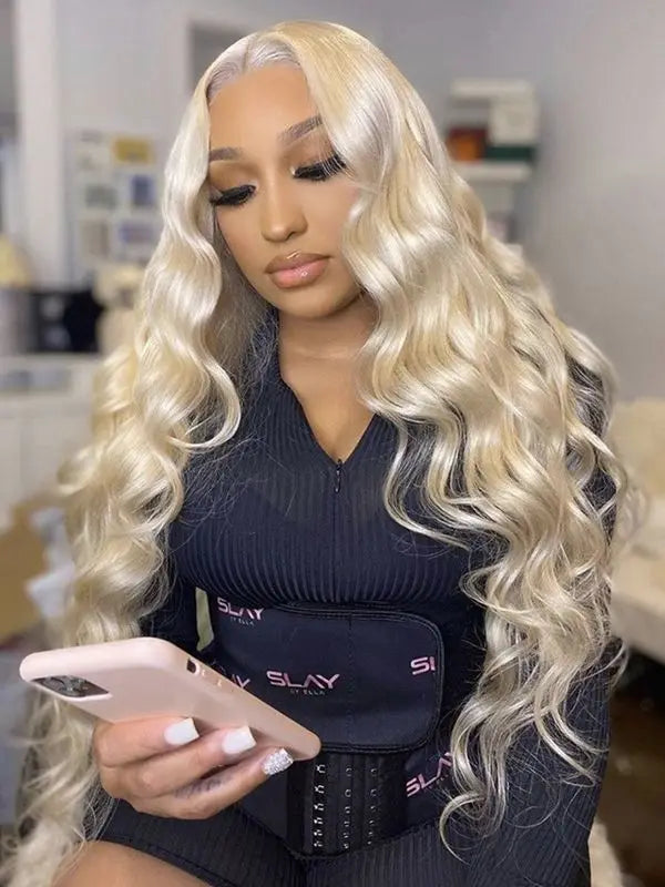42 Inch Blonde Body Wave Human Hair Lace Front Wig For Women