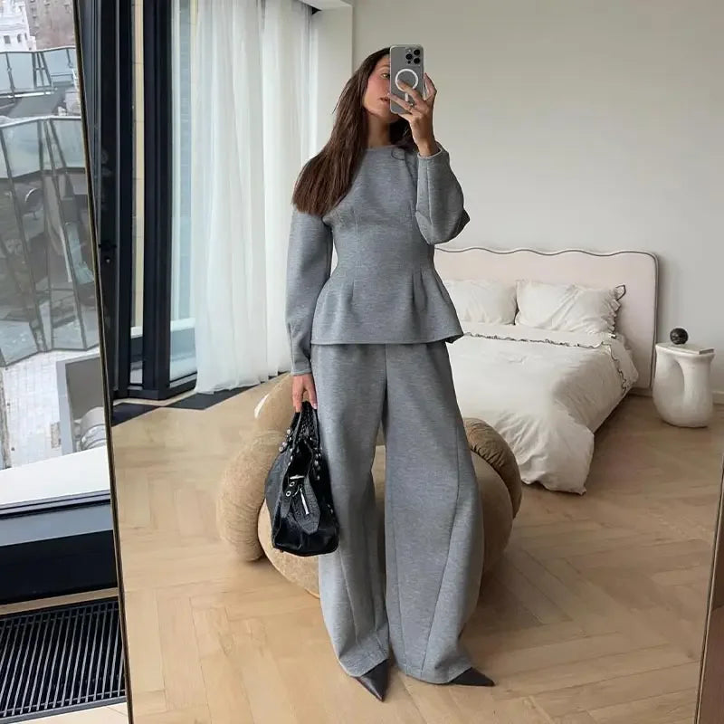 Spring Chic O-Neck Pleated Loose-Fit Two-Piece Set for Women