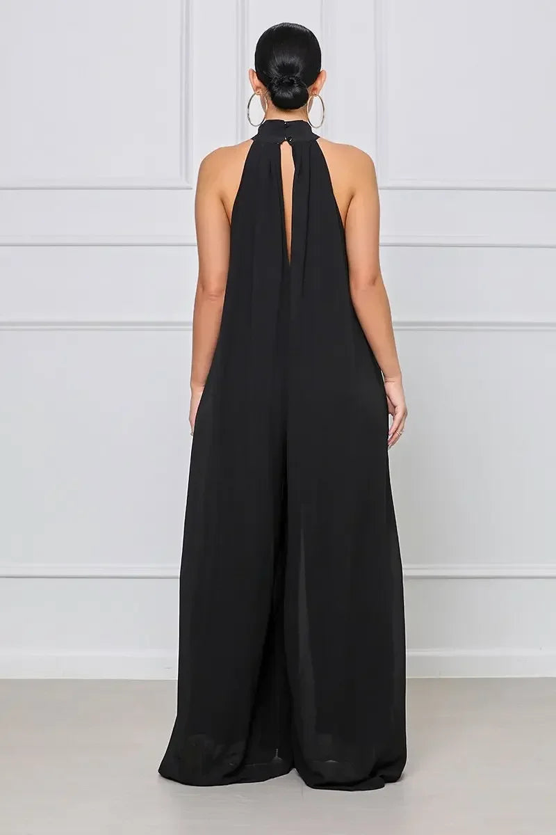 Loose Fit Solid Color Chiffon Ankle Length Jumpsuit for Women