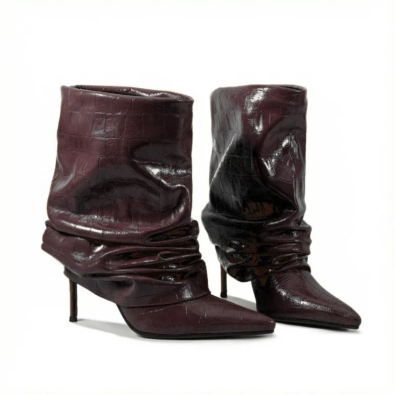 Timeless Elegant Chic Pleated Mid Calf Boots for Women