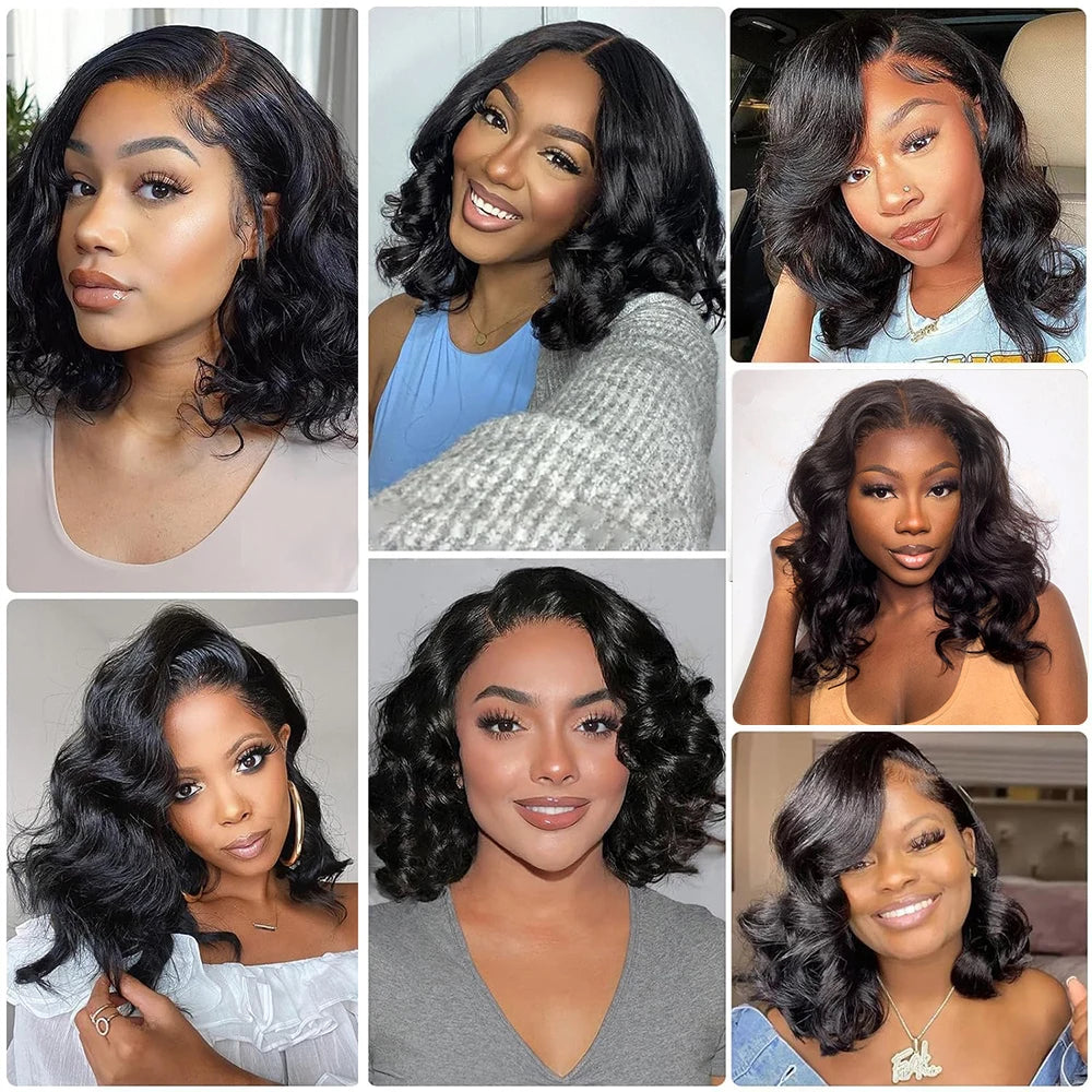 Glueless Body Wave Bob Wigs 13x6 Transparent HD Lace Frontal Wig 100% Human Hair Wig Natural Wave Short Bob Wigs For Black Women