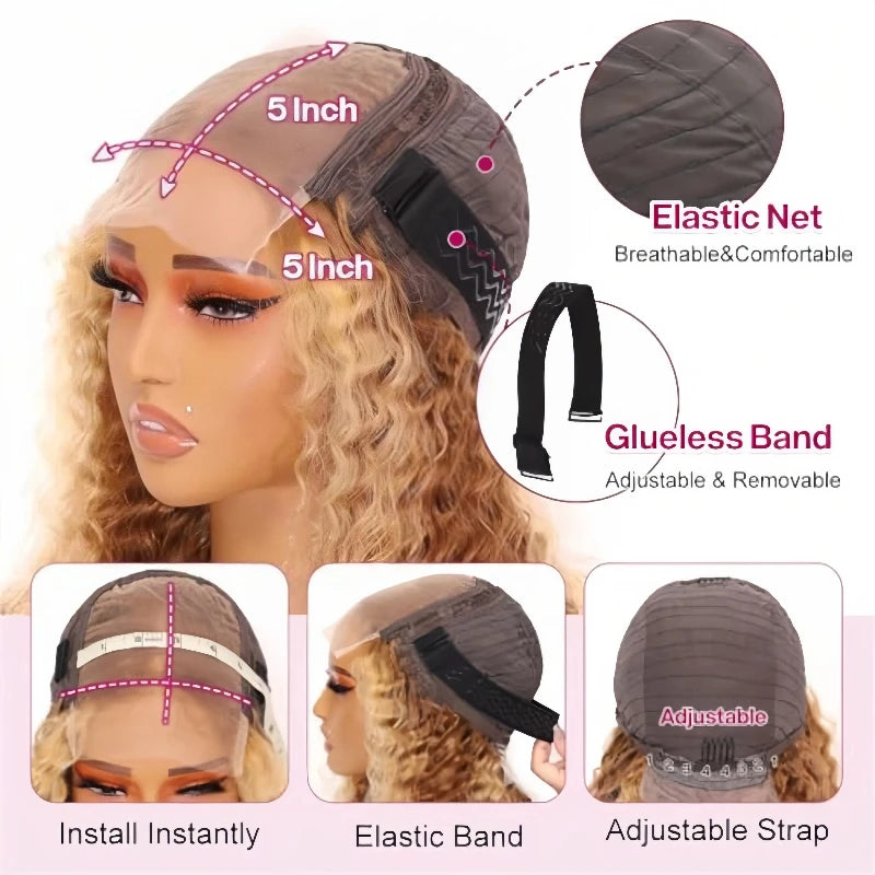 Ombre Deep Wave Bob Human Hair Lace Front Wig for Women