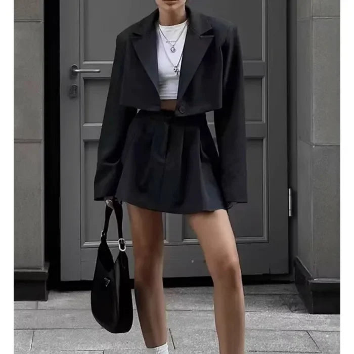 Cropped Blazer And Pleated Mini Skirt Set for Women