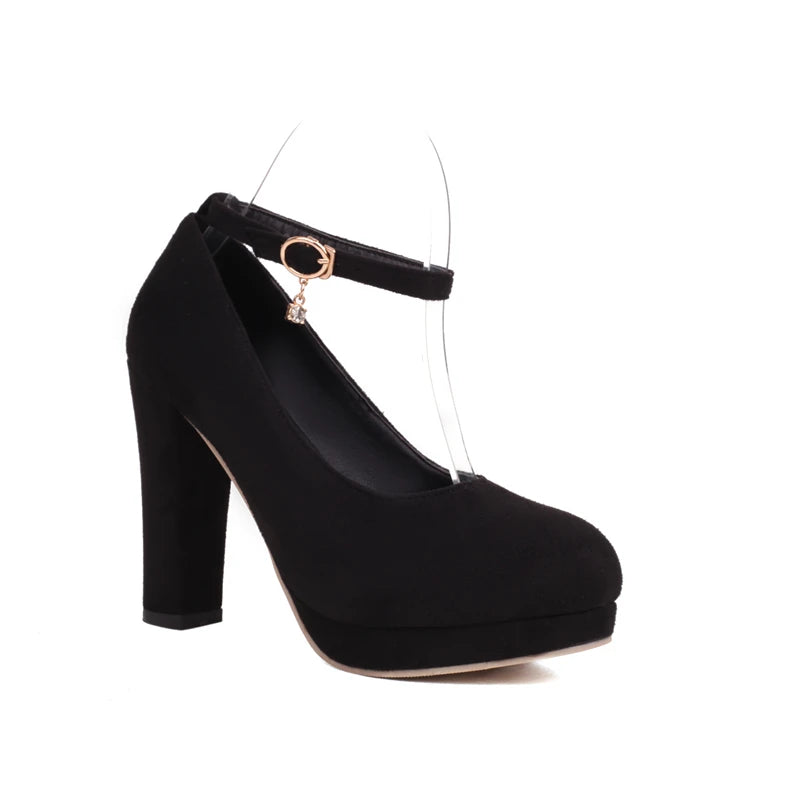 Square Toe Ankle Strap Heel Pumps