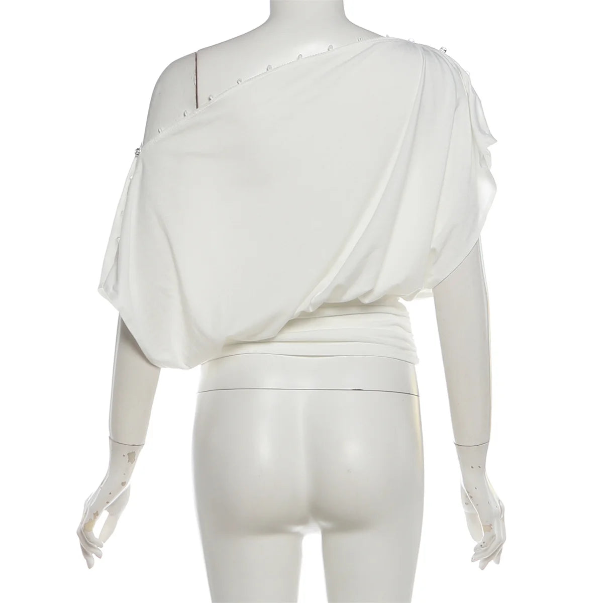 Off Shoulder Pleated Batwing Sleeve T Shirt for Women