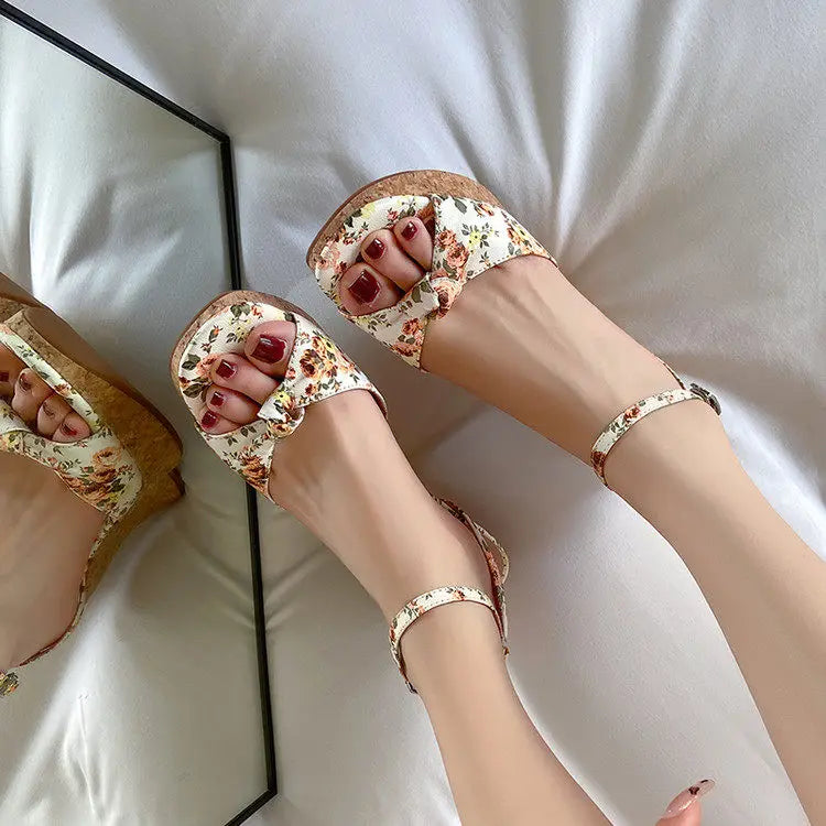 Summer Satin Peep Toe Slingback Wedge Platform Bow Sandals for Women