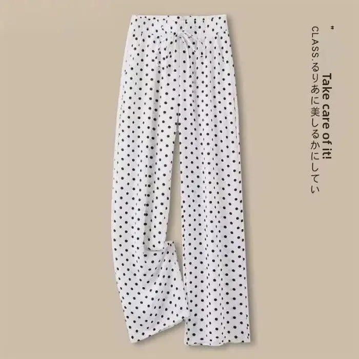 Casual Polka Dot High Waist Wide Leg Pants for Women