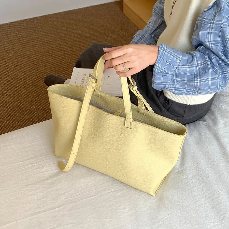 Large Capacity PU Leather Casual Soft Tote Bag for Women