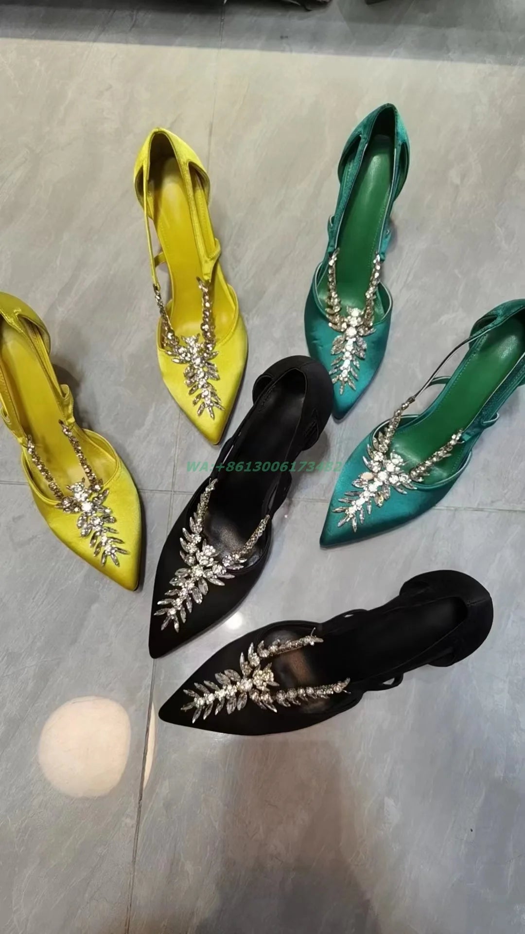 Satin Rhinestone Pointed Toe Stiletto Pumps For Women