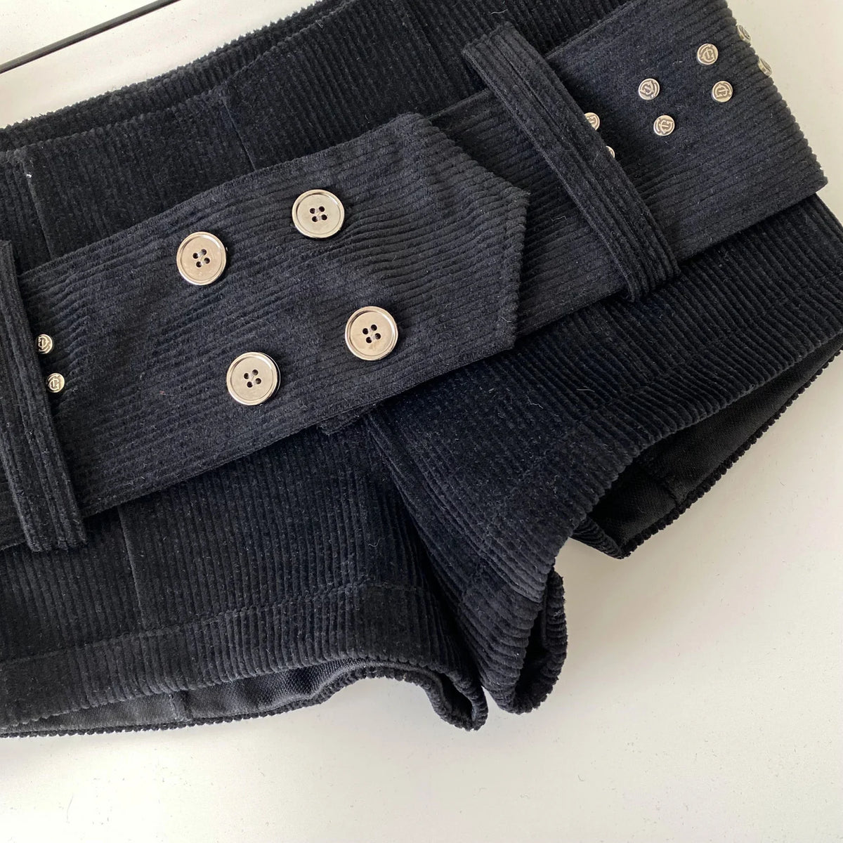 Retro Corduroy Button Detail Low Waist Shorts for Women