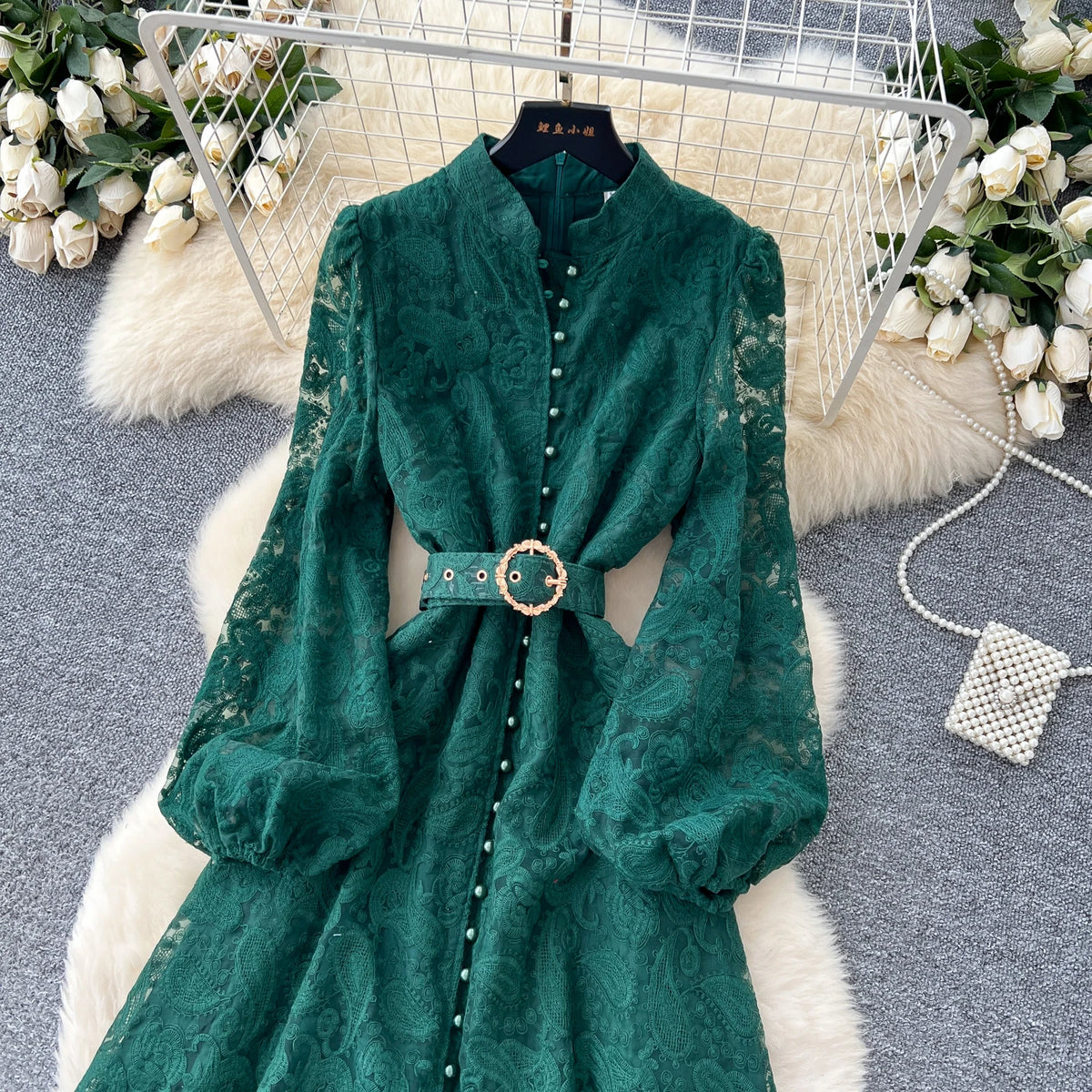 Crystal Belt Embroidered Maxi Dress