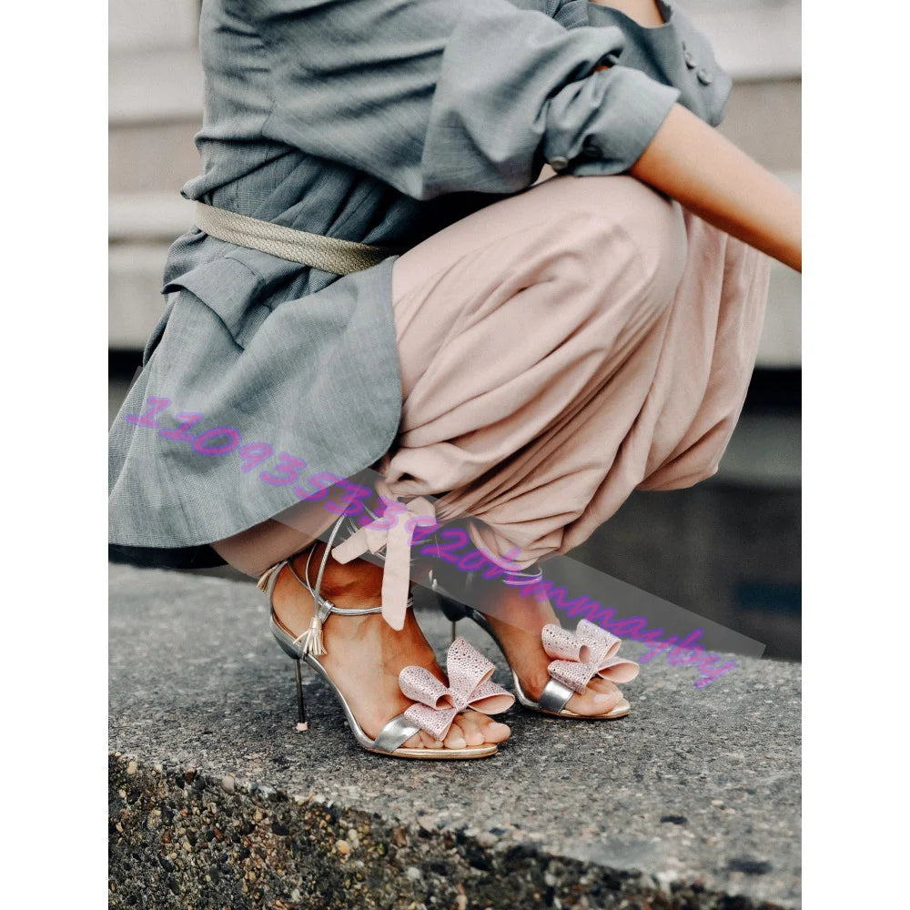 Rhinestone Bow Open Toe Ankle Wrap High Heel Sandals for Women