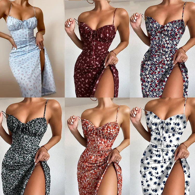 Floral Print Spaghetti Strap Dress for Women Beach Party Style