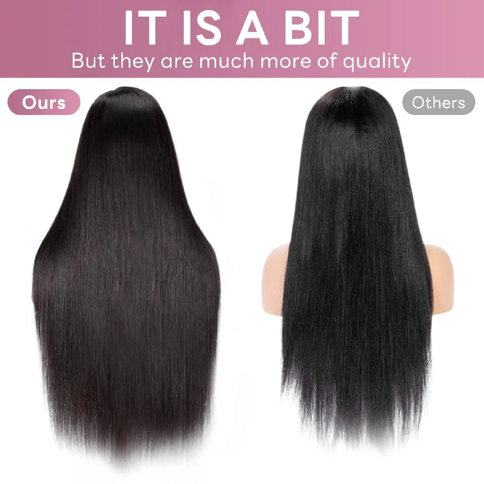 Long Straight Natural Human Hair Wig With Bangs for Women