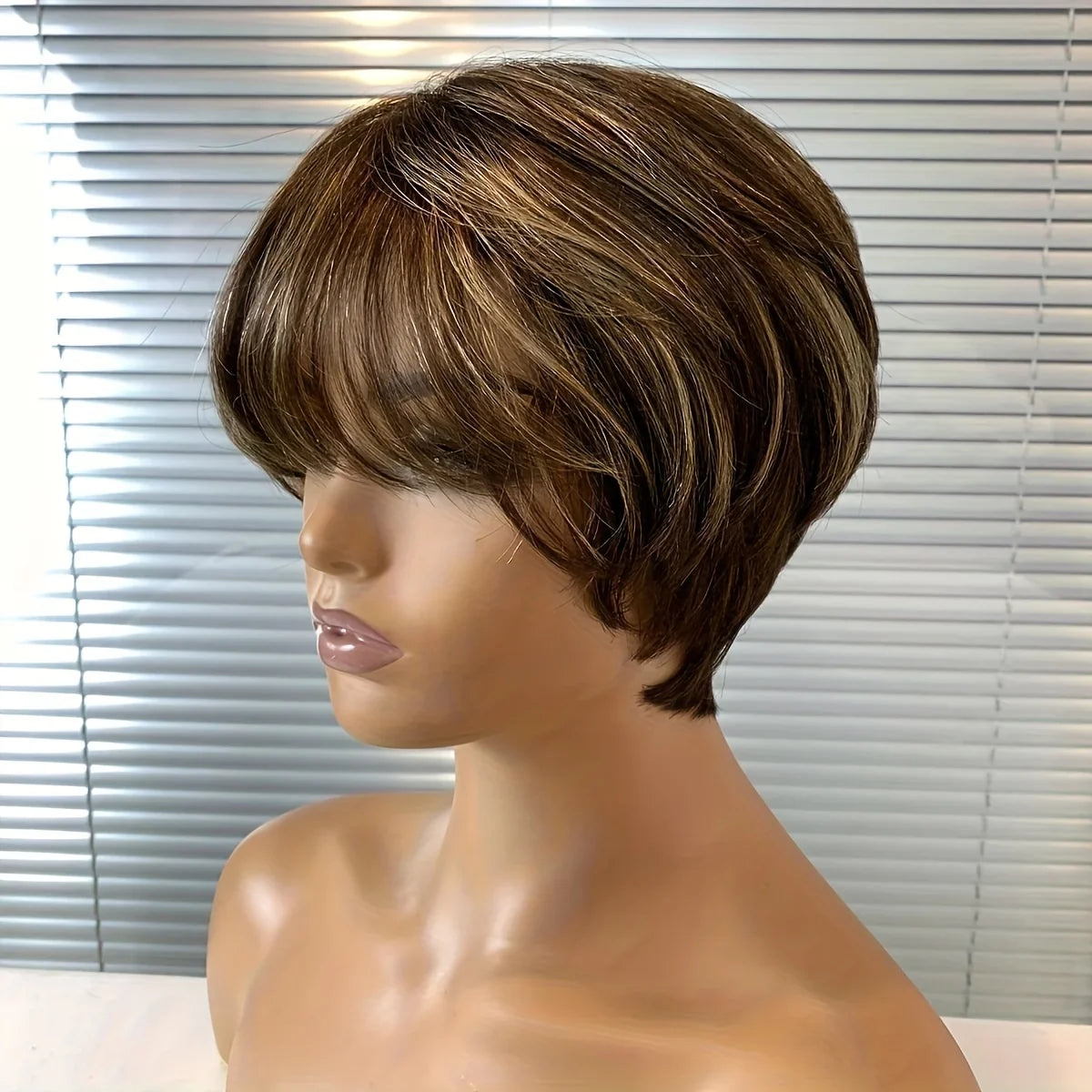 Pixie Cut Wig with Bangs Brazilian Remy Human Hair Natural Black Short Bob Style Full Machine Made wig