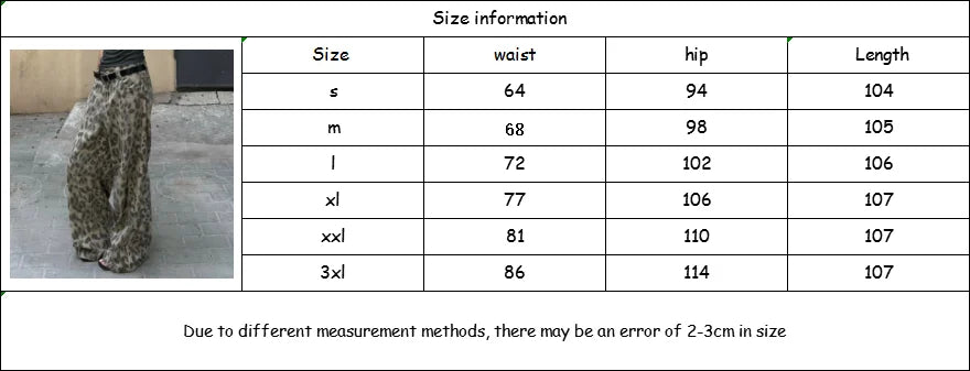 American Vintage Washed Leopard Print Wide Leg Jeans Women Stylish High Street Baggy Jeans Hip Hop Hot Girls Y2k Trousers
