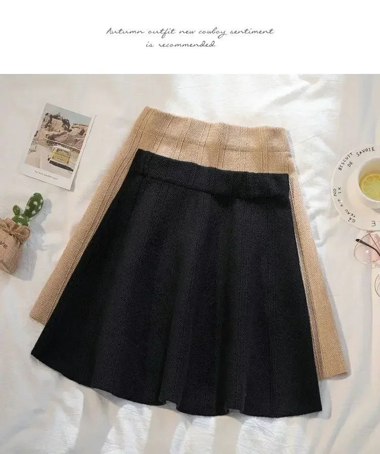 Solid Color High Waist Elastic Knitted Mini Skirt For Women