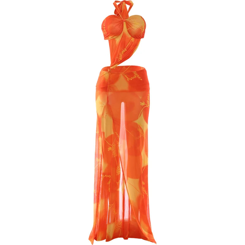 See-Through Halter Beach Backless Bodycon Dress for Women