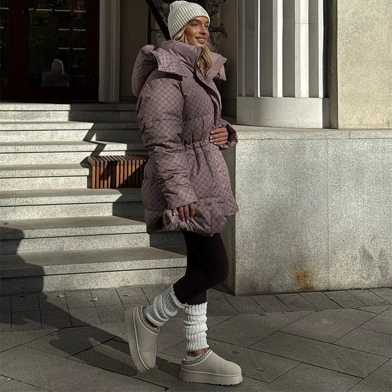 Winter Plaid Hooded Cotton-Padded Jacket for Women