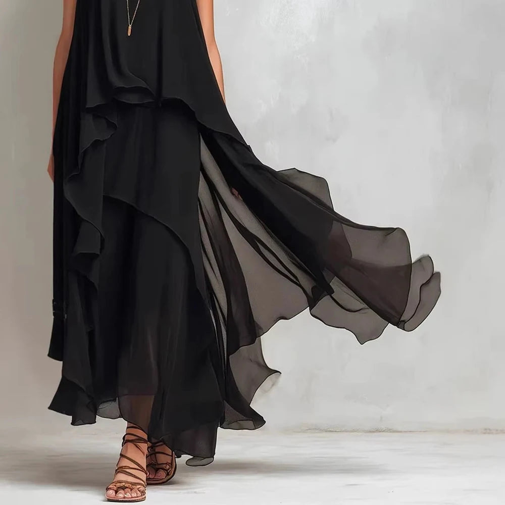 Boho Chiffon Tiered Asymmetrical Maxi Dress For Women