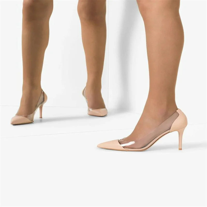 Transparent PVC Pointy Toe Thin High Heels Evening Fashion Pumps for Women